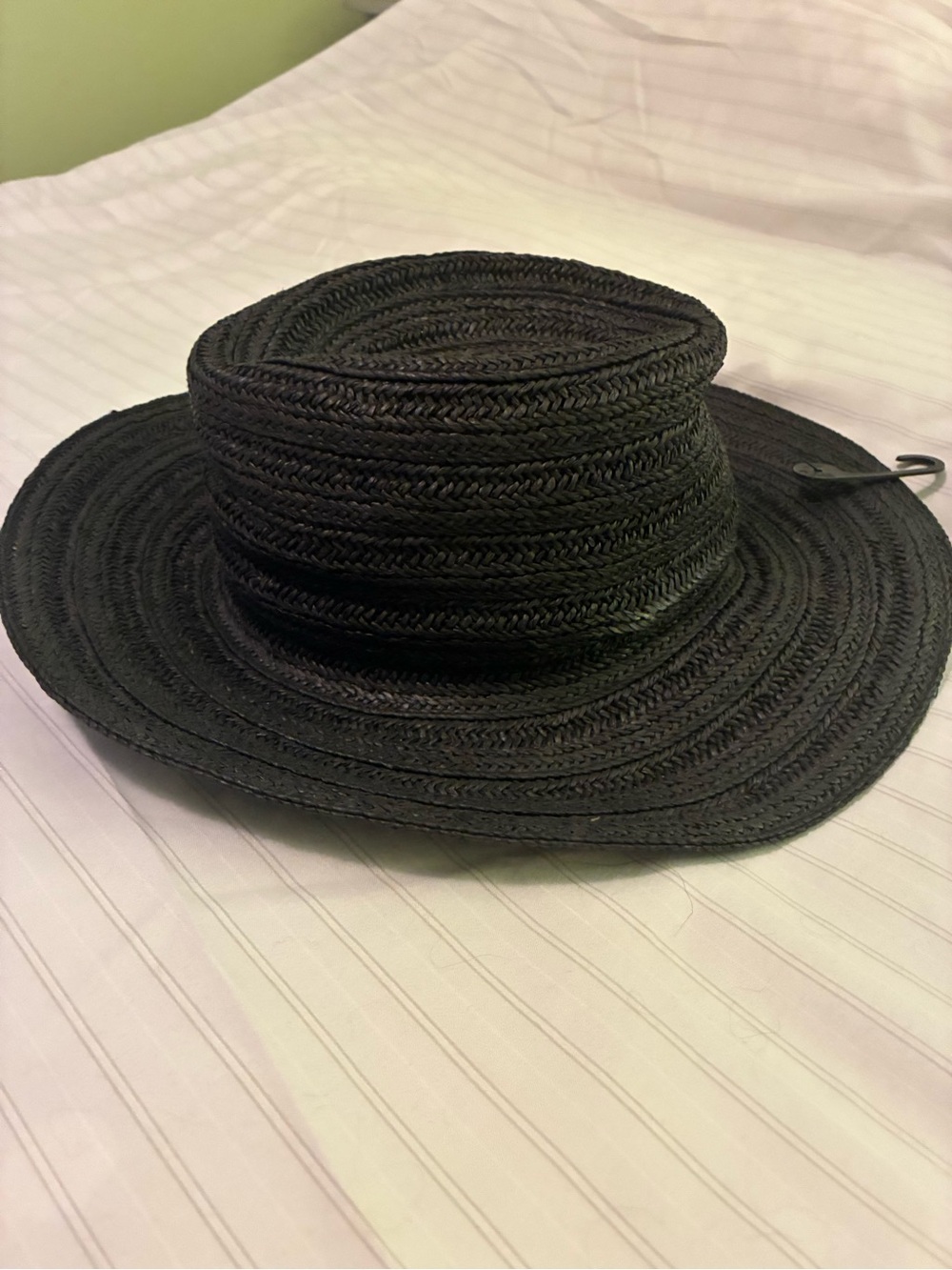 Women's Black Braided Straw Boater Hat